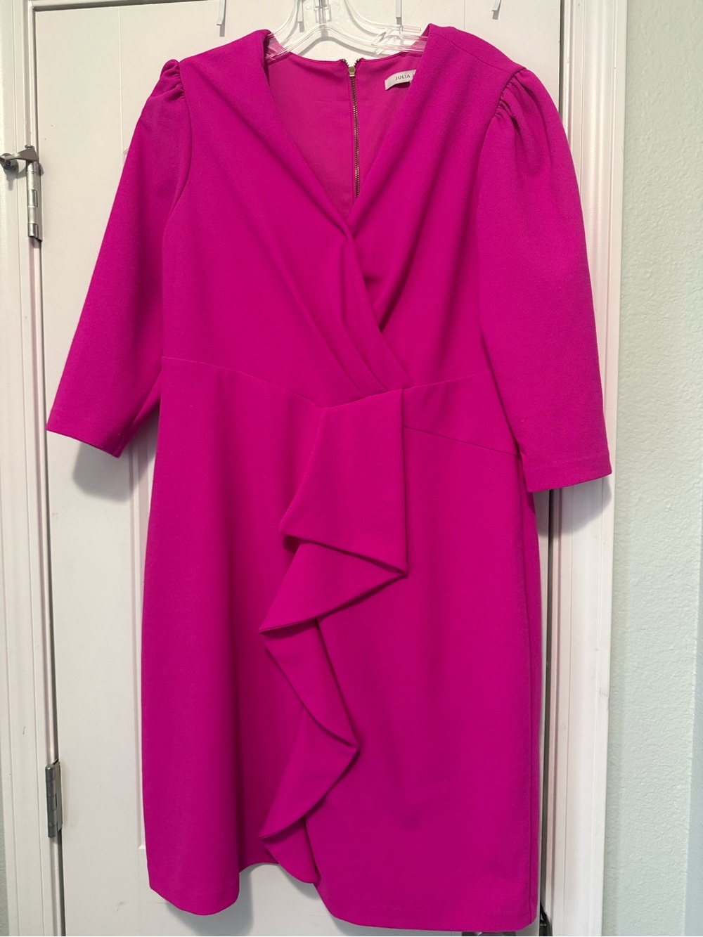 julia jordan Fuchsia Ruffle-Front Midi Dress